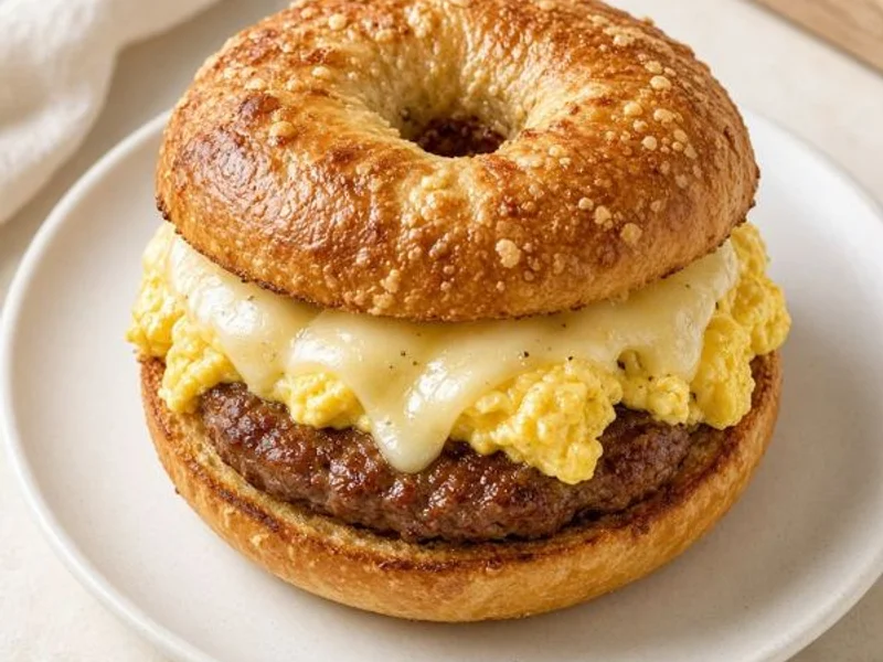 Asiago Bagel Stack - Sausage & Egg - Panera Bread