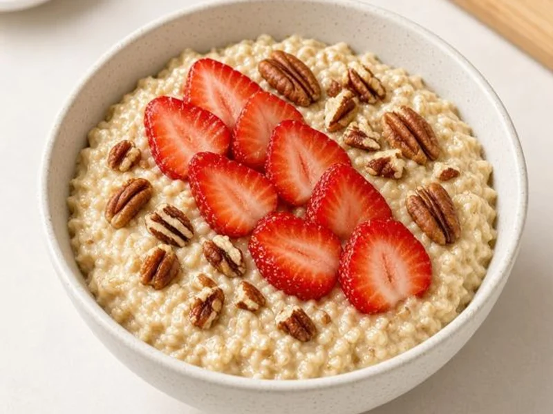 Steel Cut Oatmeal with Strawberries & Pecans